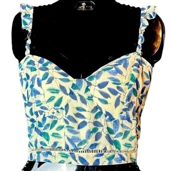 Kendall + Kylie Women's Indigo Tropical Leaf Ruffled Strap Cami Top Size XL NWT - Picture 2 of 7